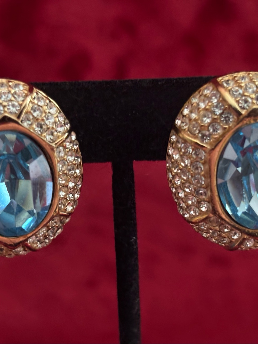 Vintage Ciner Gold-Tone Blue Crystal Clip Earrings